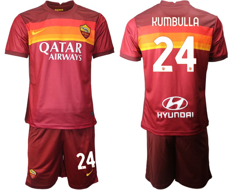 Men 2020-2021 club AS Roma home #24 red Soccer Jerseys
